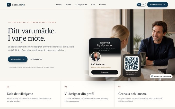Norda Profile — a digital business card with QR and mobile wallet